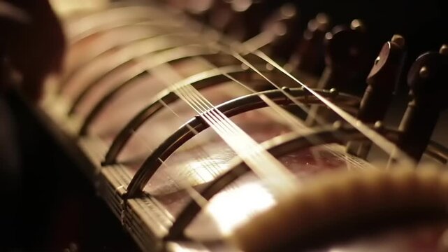 Closeup of Sitar Strings.