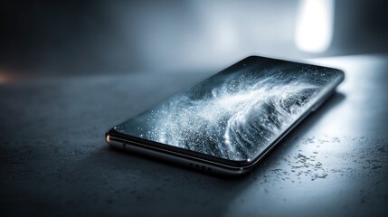 Sophisticated smartphone displaying a nebula design on a minimalist surface