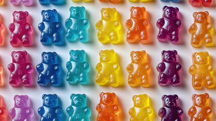 Macro photo of gummy bears, sweets, marmalade, candies, jelly candy, agar-agar, gelatin