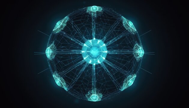 Glowing Futuristic Wireframe Sphere Network Abstract Data Structure