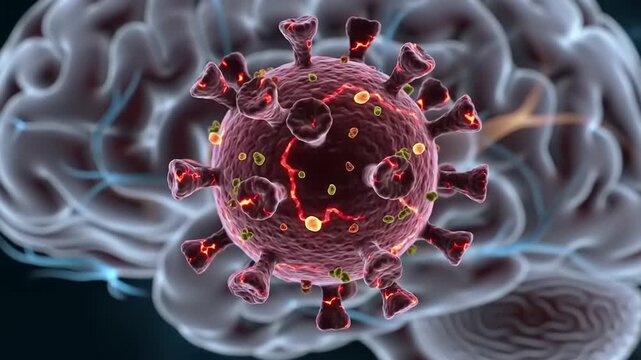 Coronavirus attacking brain cells.
