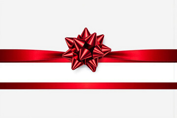 Elegant red ribbon bow and wrapping paper detail on white background