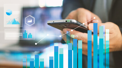 Businessman calculating financial data for long term investment growth goals. financial analysis concept, strategy planning and growth opportunities