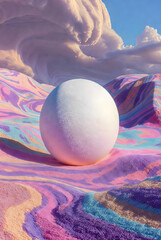 Surreal White Sphere on Colorful Pastel Landscape