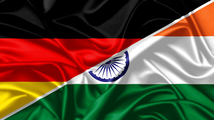 High-quality national flags of India and Germany blended on silky fabric, representing...