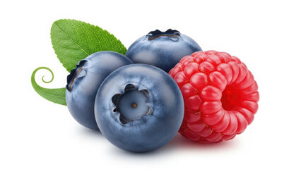 Fresh blueberries and raspberry isolated on white background