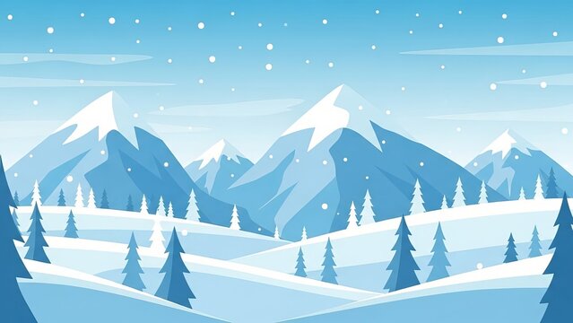 Winter landscape with snow covered mountains and pine trees under a cloudy sky with falling snow - Powered by Adobe