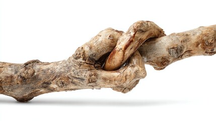 A gnarled wooden branch tied in a knot, symbolizing strength and resilience in nature.