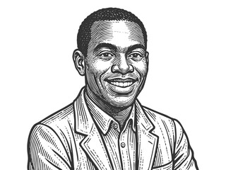 Fototapeta premium confident young man in a suit, representing professionalism, leadership, and success sketch engraving generative ai fictional character raster illustration. Scratch board imitation. Black and white.