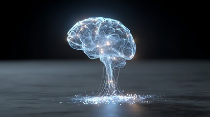 A stunning visualization of a brain formed from flowing light and energy patterns.