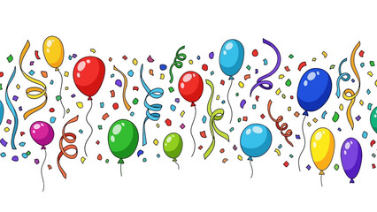 Festive Celebration Border Featuring Colorful Balloons, Confetti, and Streamers for Joyful Events