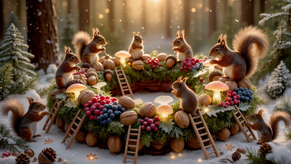 Squirrels  make an Advent wreath
