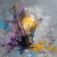 Light bulb abstract painting creativity colorful textured modern art inspiration yellow gray purple blue artistic idea