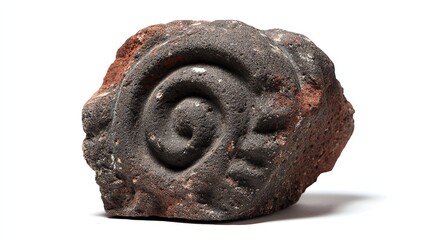 An ancient stone artifact featuring a spiral design, showcasing cultural history.