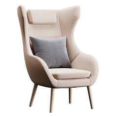 Naklejka premium Tan and white chair with a blue and white pillow on it