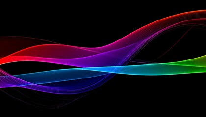 colorful abstract wave on black background, flowing energy pattern with rainbow gradient