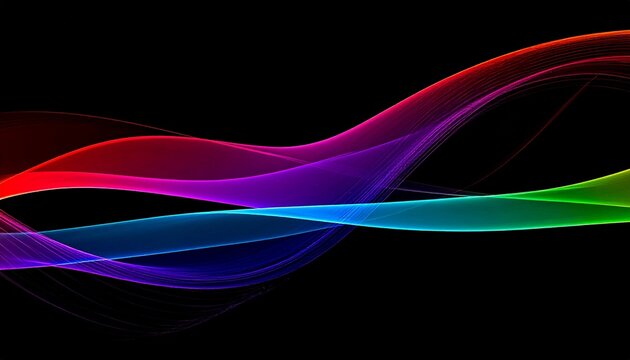 colorful abstract wave on black background, flowing energy pattern with rainbow gradient - Powered by Adobe