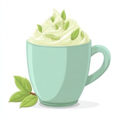 Delicious mint latte with cream and fresh mint leaves in a stylish cup.