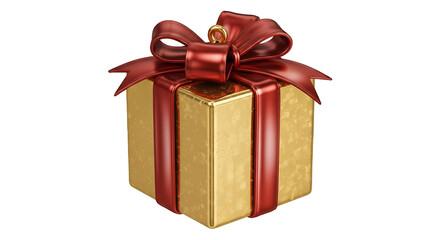 Luxurious Golden Gift Box with Red Ribbon and Bow on Dark Background