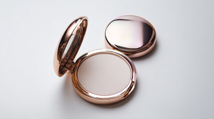 Elegant rose gold compact mirror, perfect for personal grooming and beauty routines.
