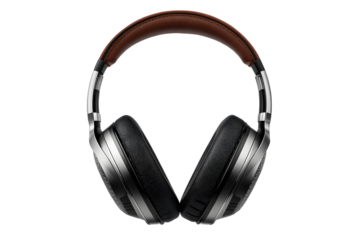 Studio quality headphones with brown leather headband and chrome accents for professional audio monitoring and immersive music enjoyment (144)