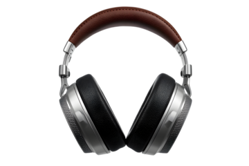 Stylish silver and brown over-ear headphones isolated: professional audio equipment for music listening and immersive sound experience (144)
