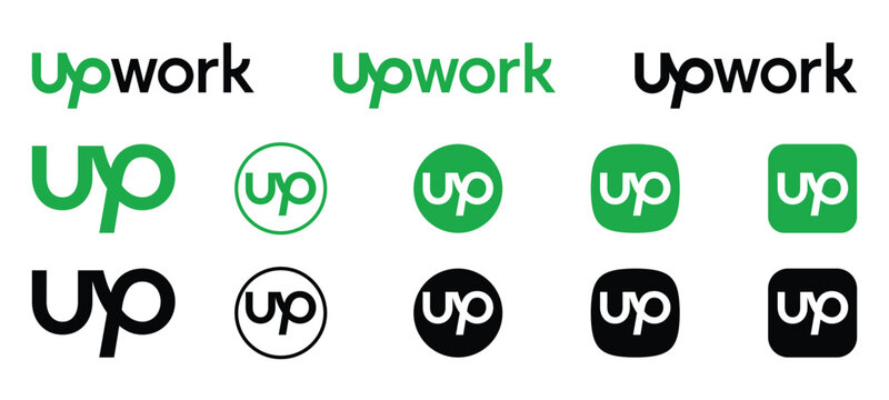 upwork logo icon set green and black freelance platform branding on white background