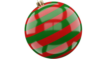 Glossy Red and Green Striped Christmas Ornament with Metallic Hanger