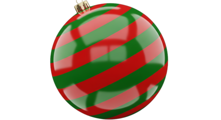 Glossy Red and Green Striped Christmas Ornament with Metallic Hanger