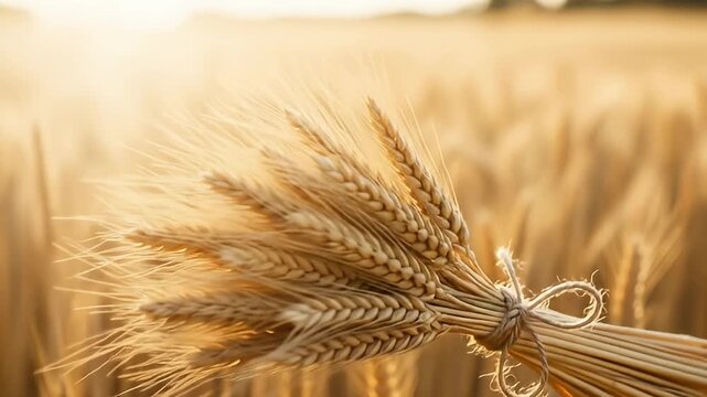 Golden Wheat Sheaf in a Sunlit Field.