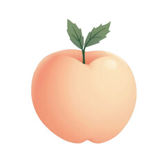 Ripe peach with green leaves isolated on transparent background