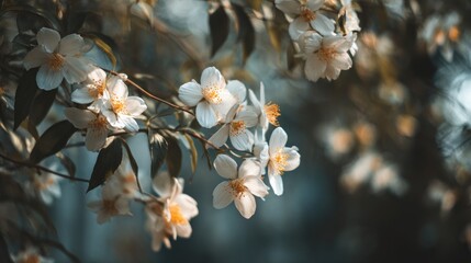 Elegant floral composition featuring delicate white blossoms on dark background