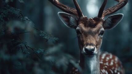 Majestic fallow deer portrait in enchanting forest during the autumn season