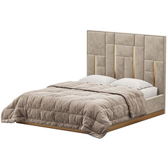 Obraz premium Bed with a white pillow and a gold headboard