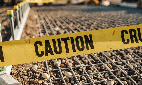 Yellow caution tape with 'CAUTION' text, construction site safety area