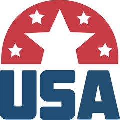 This striking emblem features a bold design representing the USA, characterized by a prominent star and stars in red and blue tones. Ideal for use in promotional materials, events, or merchandise cele