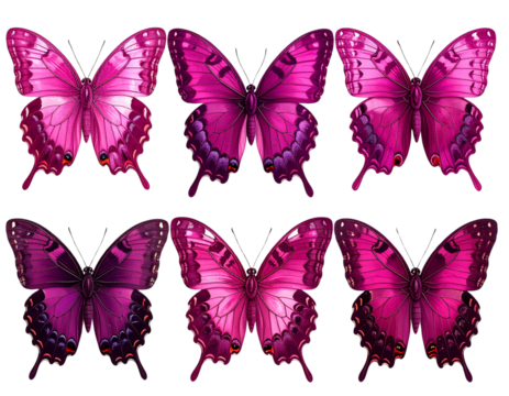 butterflies with wings color Deep pink. isolated on white background. tropical moths
