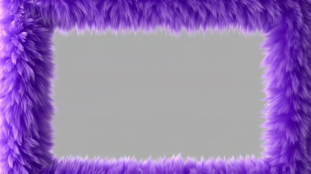 A rectangular frame, outlined in a vibrant, fluffy purple material, against a plain gray background