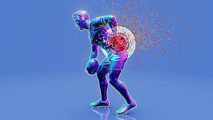 Conceptual 3D illustration of a rugby player with back pain