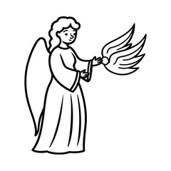 Beautiful Christmas cartoon angel with wings holding a heart vector illustration