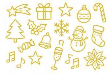 Christmas winter holiday doodle icons transparent background