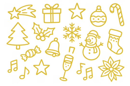 Christmas winter holiday doodle icons transparent background - Powered by Adobe