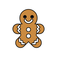 Cute Smiling Gingerbread Cookie with Happy Expression for Christmas. Festive Holiday Illustration.