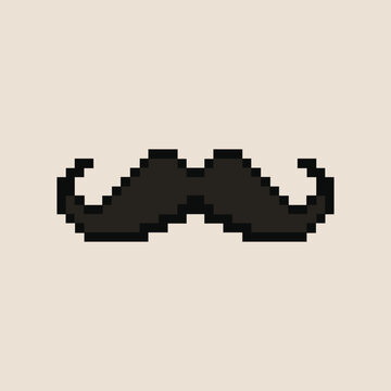 Mustache icon in pixel art style. Vector illustration. 8 bit logo for game