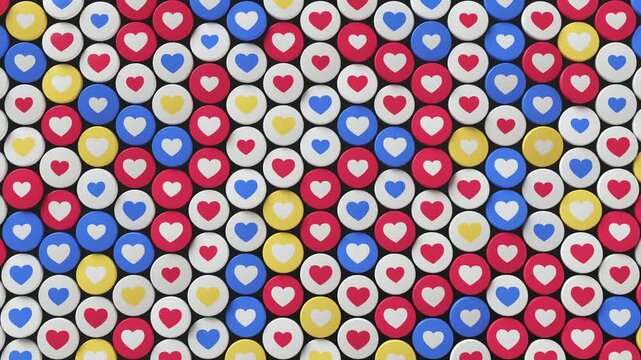 Social Media Heart Reaction Icons. 3D render seamless loop animation