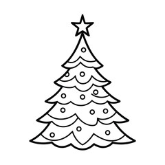 Vector illustration of a decorated Christmas tree with star, snow, and ornaments for a holiday season card