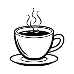 A steaming hot cup of coffee or espresso mug drink is a popular cafe beverage icon symbol for morning breakfast