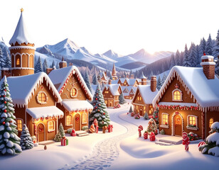 Naklejka premium christmas village with gingerbread houses and trees