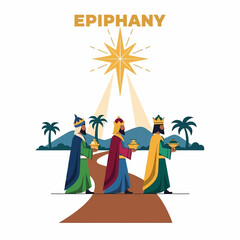 Three wise men following the star of Bethlehem on Epiphany.