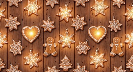 Festive gingerbread cookies on rustic wood, a seasonal delight full of holiday spirit